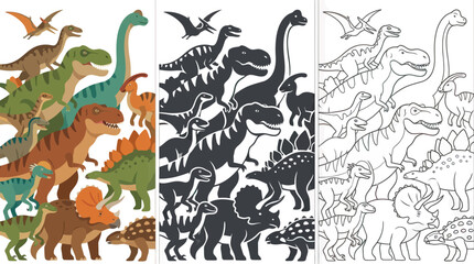 Colorful Dinosaur Collection: Cartoon Illustrations of Various Prehistoric Creatures in Flat Design for Kids © donita