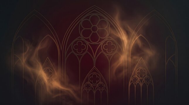 Halloween (USA top-market) day 2026 abstract background new Mystical glowing gothic cathedral architecture with light beams and stained glass effect illustration