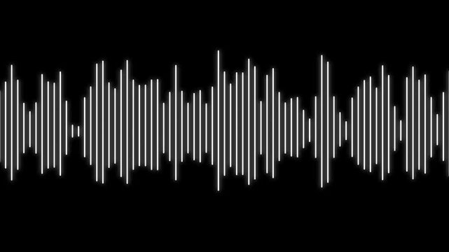 Audio waveform animation, sound wave equalizer visualization, black background, 4K motion graphic.