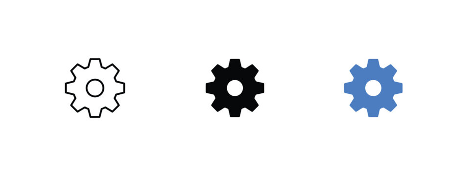 Three Gear Icons In Black And Blue Flat Design With White Background gears cog cogs mechanism settings options