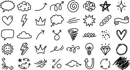Obraz premium Hand Drawn Doodle Elements and Sketch Icons Vector Collection Set