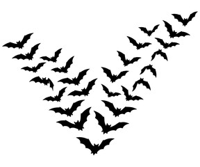 Obraz premium Minimalist Flying Bat Swarm Silhouette V-Shape Flock Pattern