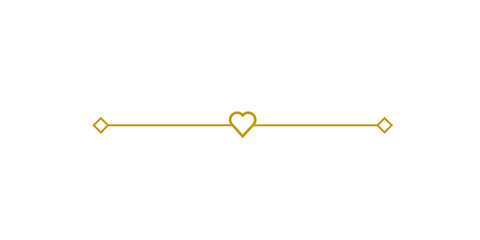Gold decorative line divider with a heart and diamond shapes isolated on transparent background © MSTLATIFA