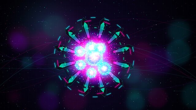 Macro perspective of cybernetic geyser steam vent chassis frame in glowing neon acrylic with holographic light effect 4K abstract background