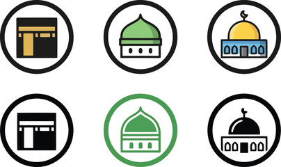 Islamic religious symbols Kaaba mosque domes in circles Islamic symbols religious architecture © SUMAIA