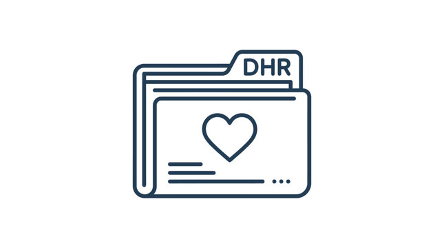 Medical folder with DHR label and heart icon.