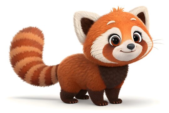 Cute cartoon red panda sitting and smiling happily
