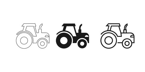 Farm tractor icons in outline and solid styles © Sadhin07