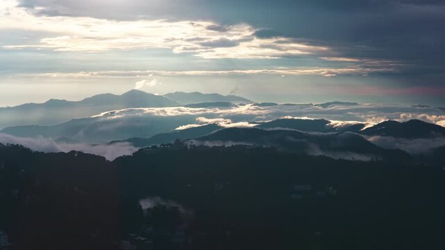 Sunrise Above Sea of Clouds Over Himalayan Mountains Near Shimla Himachal Pradesh India