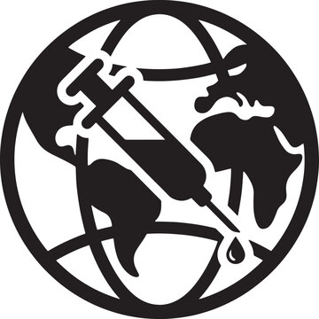 Global vaccination concept icon with syringe and world map silhouette in a simple black vector style