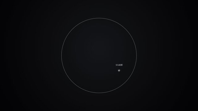 Golden Ratio 3D Wireframe Cube Animation with Phi Symbol and Proportion HUD