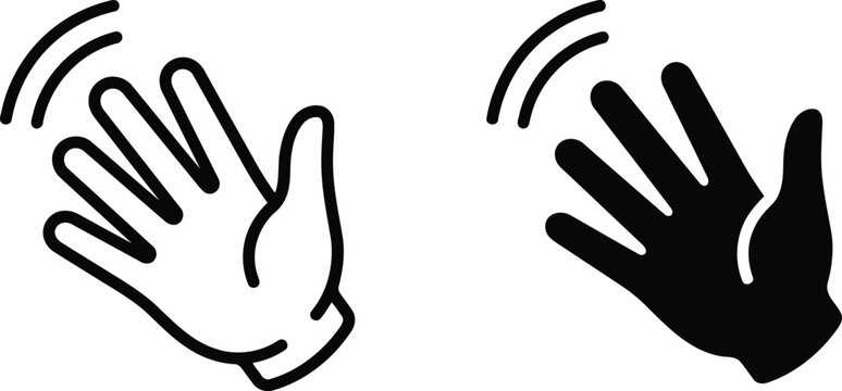 Black and white hand waving gesture icons isolated on transparent background, Vector, illustration