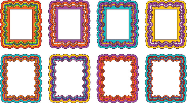 Colorful Scalloped Decorative Frame Collection with Vibrant Layered Borders for Design Projects