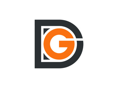 Modern And Chic DG Monogram Logo Design With Orange And Grey Color Palette