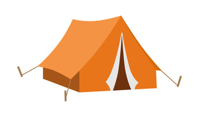 A simple, stylized illustration of an orange canvas tent with a brown base and white entrance, ready for outdoor exploration. Classic orange canvas tent for outdoor adventures and camping trips © Melnychukfree