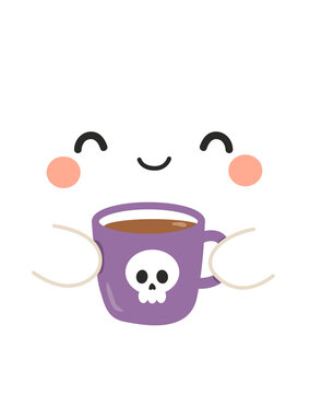 Cute Halloween Ghost Holding a Skull Mug