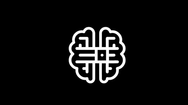 Stylized white brain icon with circuit board elements on a black background