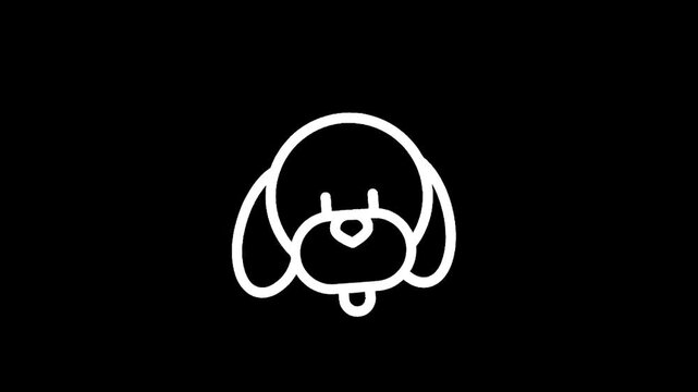 Simple white line drawing of a cute dog's face on a black background