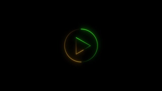 Glowing neon red, blue . with circle Play button animation icon video, audio and music play button animated on black background. 4k . Expert touch