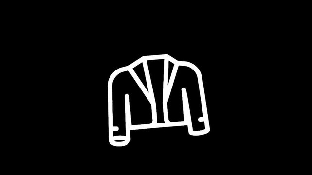 Simple white outline icon of a blazer jacket on a black background