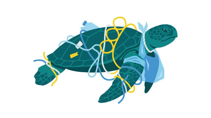 Sea turtle entangled in plastic nets and marine debris. © Gordon