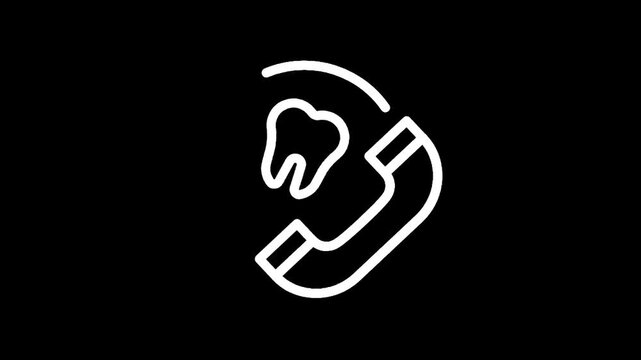 Dental emergency contact icon with tooth and phone symbol on black background