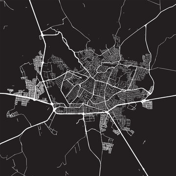 City map illustrates Uberaba in Brazil  the complex density of residential streets and arterial roads within a metropolitan region.