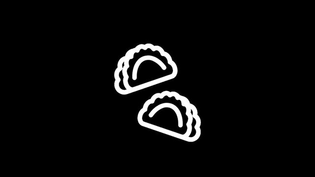 Simple white outline icons of two dumplings on a black background