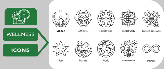 Obraz premium Collection Of Wellness Icons Line Style Green Background icon lines