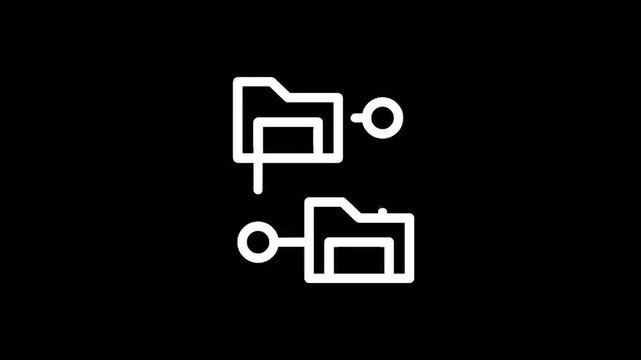 Icon representing data transfer between two folders connected by lines and circles
