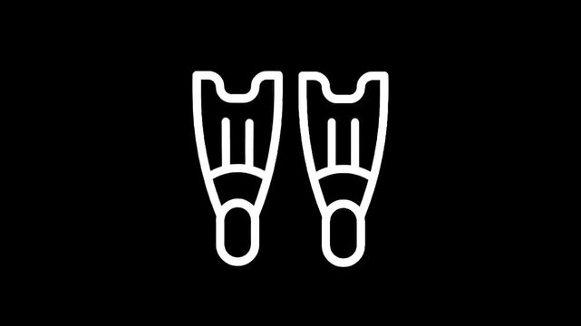 Simple white outline of two scuba diving fins on a black background