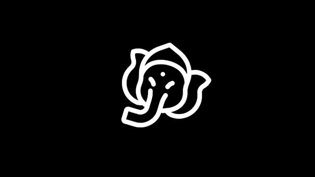Simple white line art icon of Ganesha's head on a black background