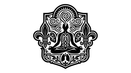 Obraz premium Spiritual skeleton meditation crest.
