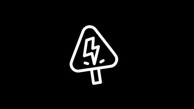 Simple white outline of a lightning bolt warning sign on a black background