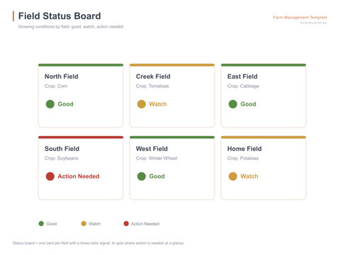 Agriculture field status board monitoring template vector