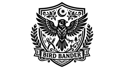 Obraz premium Bird bander emblem featuring avian and laurel.