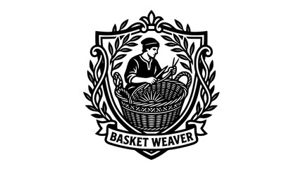 Obraz premium Detailed basket weaver crest with shield frame.