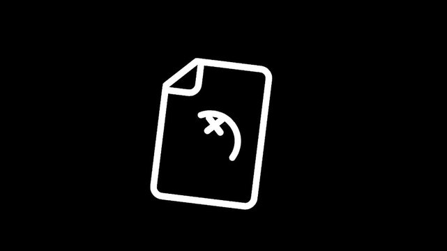 Simple line art icon of a document with a failing grade symbol on a black background