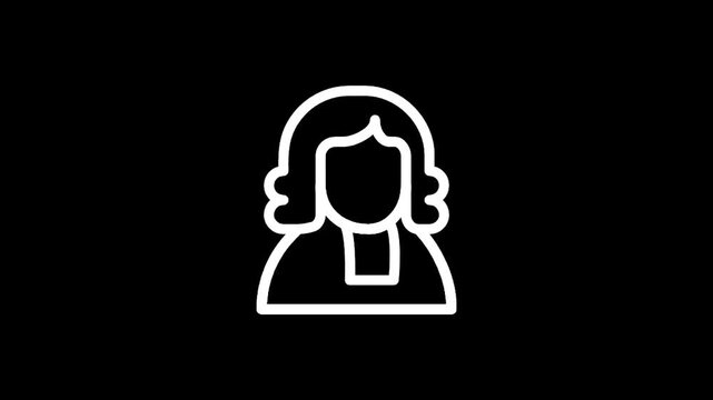 Simple white outline icon of a person with curly hair and a collar