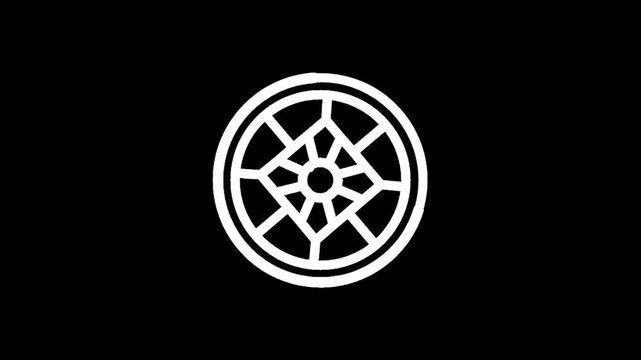 Abstract white geometric symbol with radial symmetry on a black background