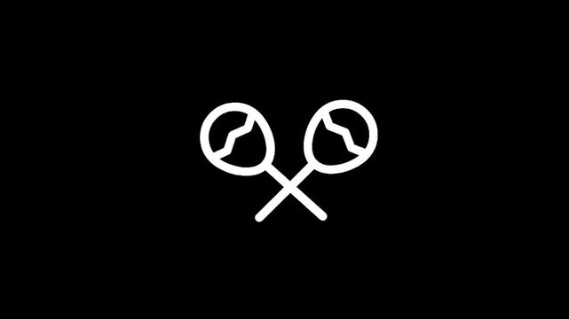 Simple white line art icon of two crossed maracas on a black background
