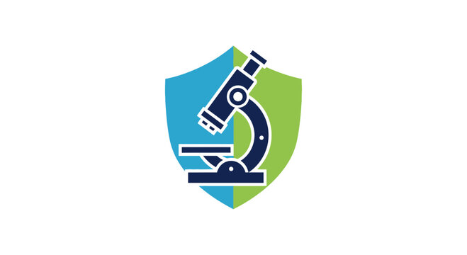 Microscope Emblem Depicting Science and Security Within a Shield Design