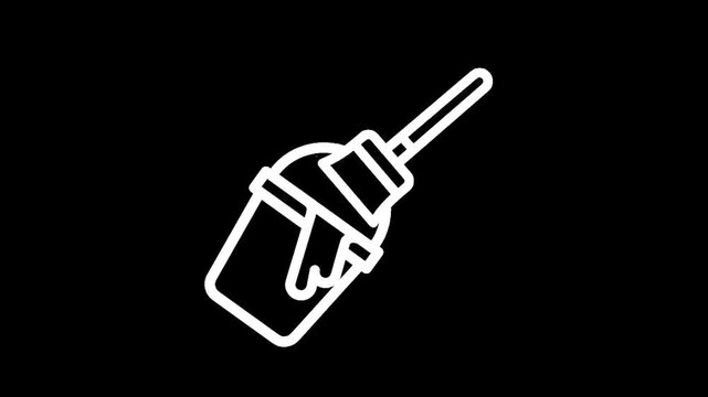 Simple line art icon of a paint bucket with a brush dripping paint