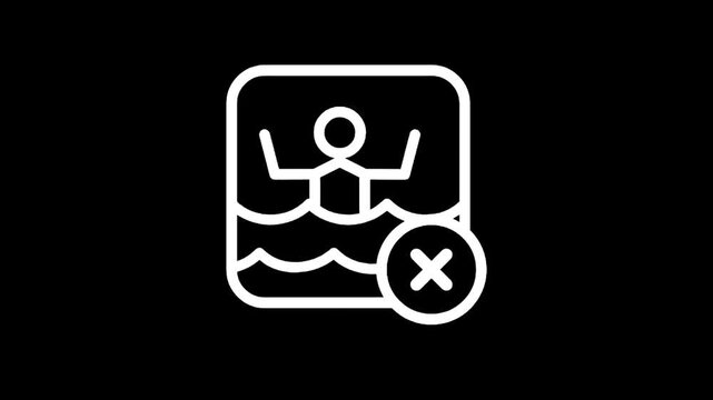 Icon representing a person in water with a prohibition symbol indicating no swimming