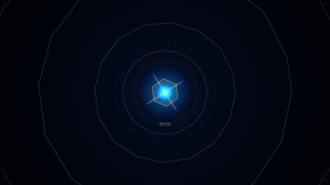 Digital HUD Tunnel Animation with Blue Light and Sci-Fi Geometric Interface