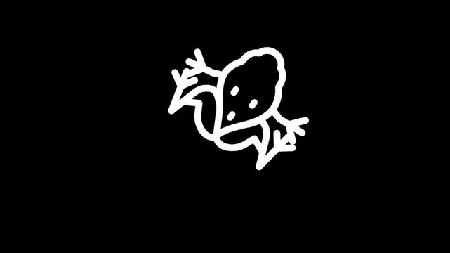Simple white line drawing of a frog on a black background