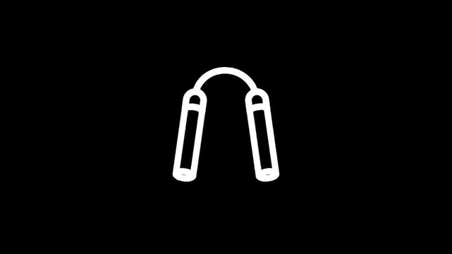 Minimalist white outline icon of nunchucks on a stark black background