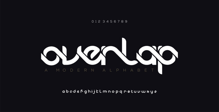 Abstract digital technology logo font alphabet. Minimal modern urban fonts for logo, brand etc. Typography typeface uppercase lowercase and number. vector illustration