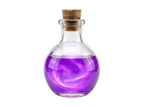 A magical purple potion bottle isolated on transparent background. Fantasy magic concept for game assets.
