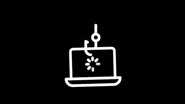 Digital fishing hook on laptop screen symbolizing cyber security threat and data breach